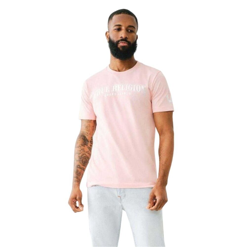 True Religion Mens Logo Foil Crew Neck / Pink